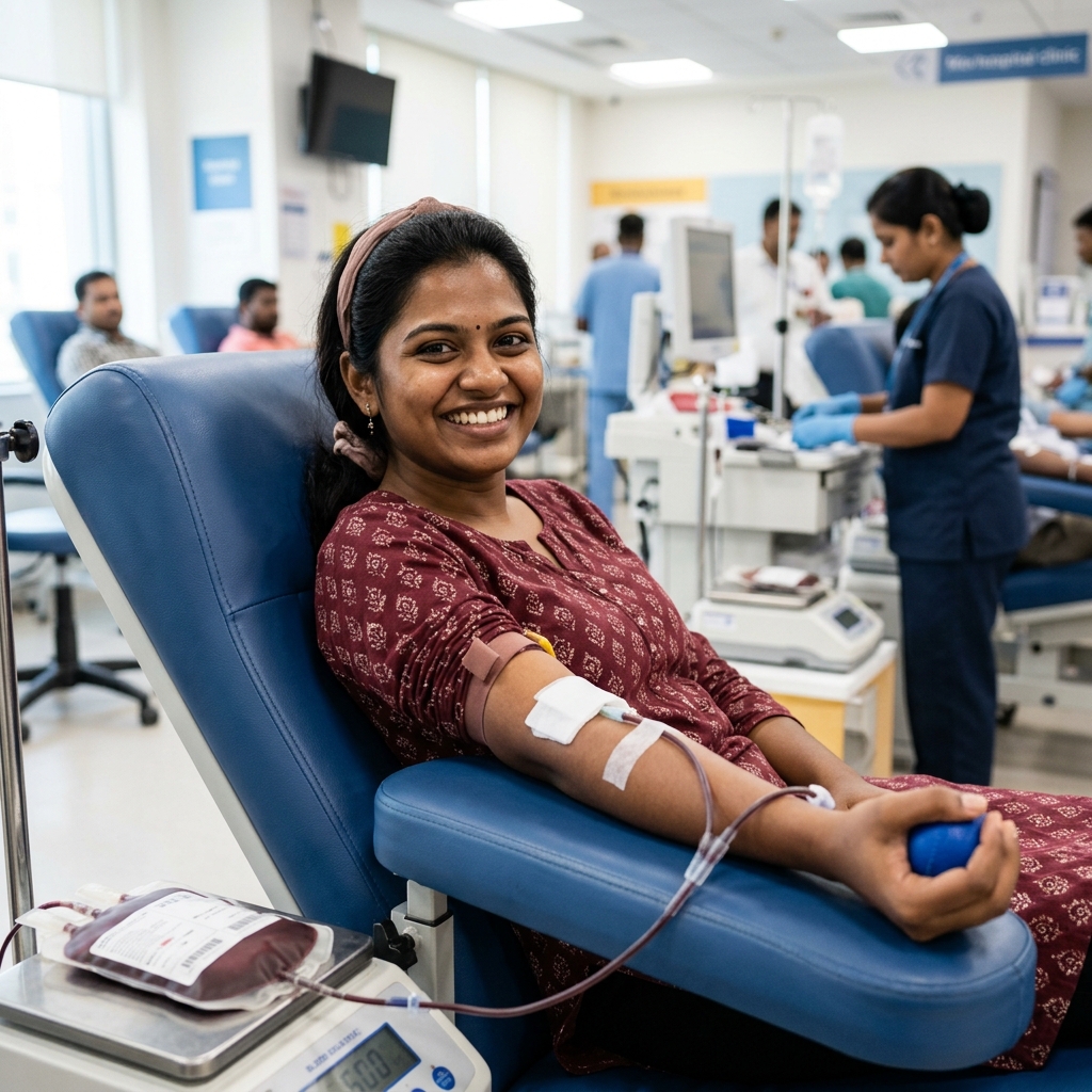 Young blood donor smiling