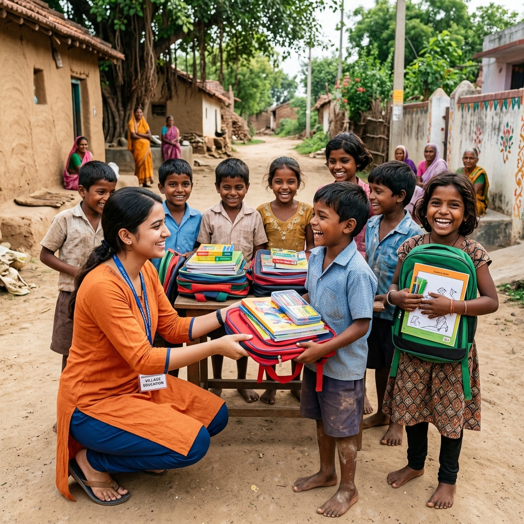 Students receiving educational materials